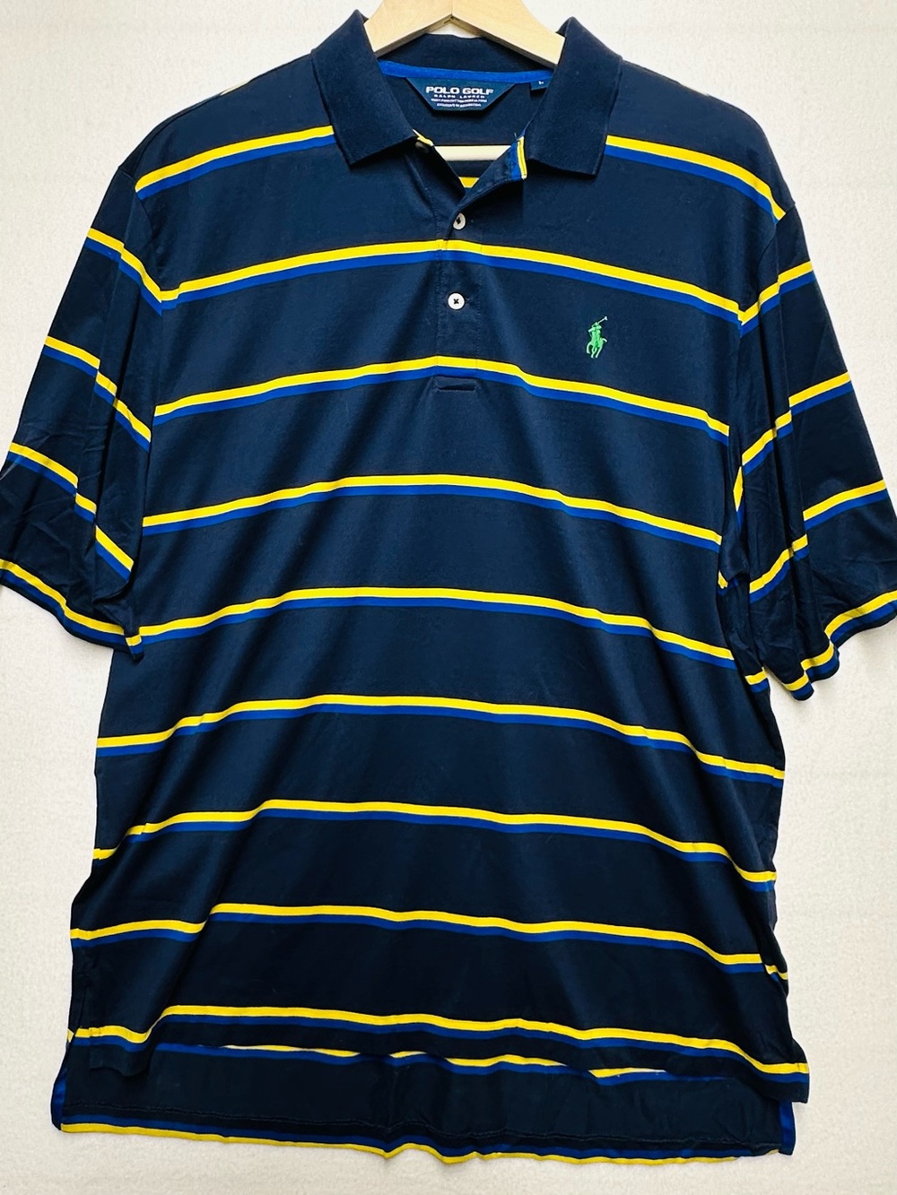 Polo Golf Ralph Lauren Polo L • Navy Yellow Stripe • Classic Fit Shirt EUC